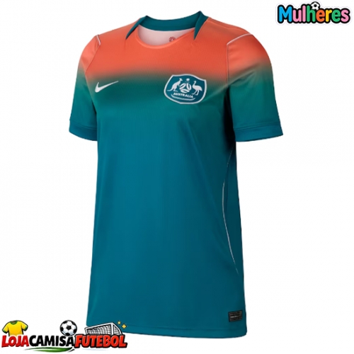 Camisa de Futebol Austrália Equipamento Secundário Mulheres Mundo 2026 Manga Curta